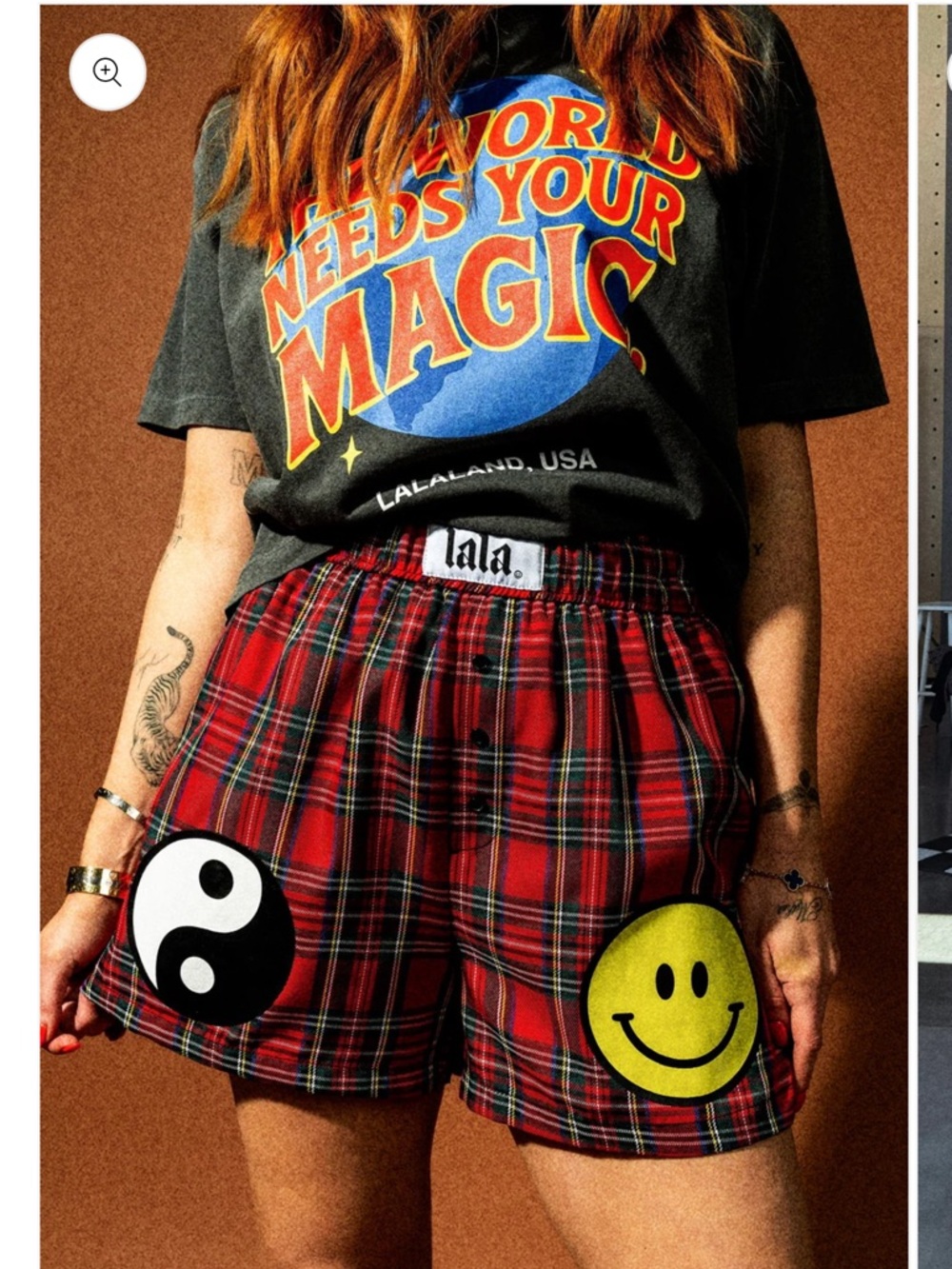 Dressed inLala Plaid Smile & Yin-Yang Patch Shorts